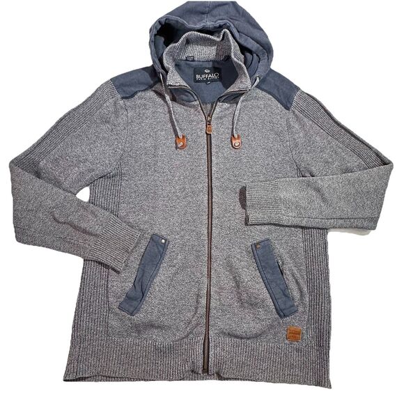 Buffalo David Bitton Men's Large Full Zip Hooded Jacket Gray Blue - Picture 1 of 9